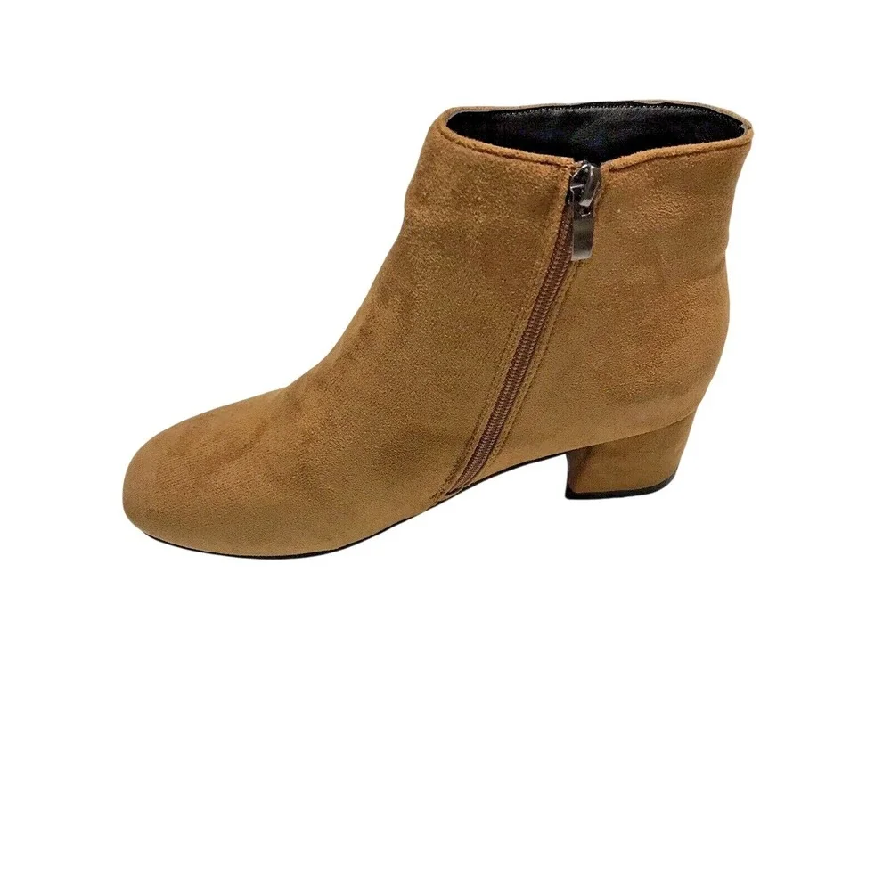 brown faux zip up‎ suede bootie round toe size 9